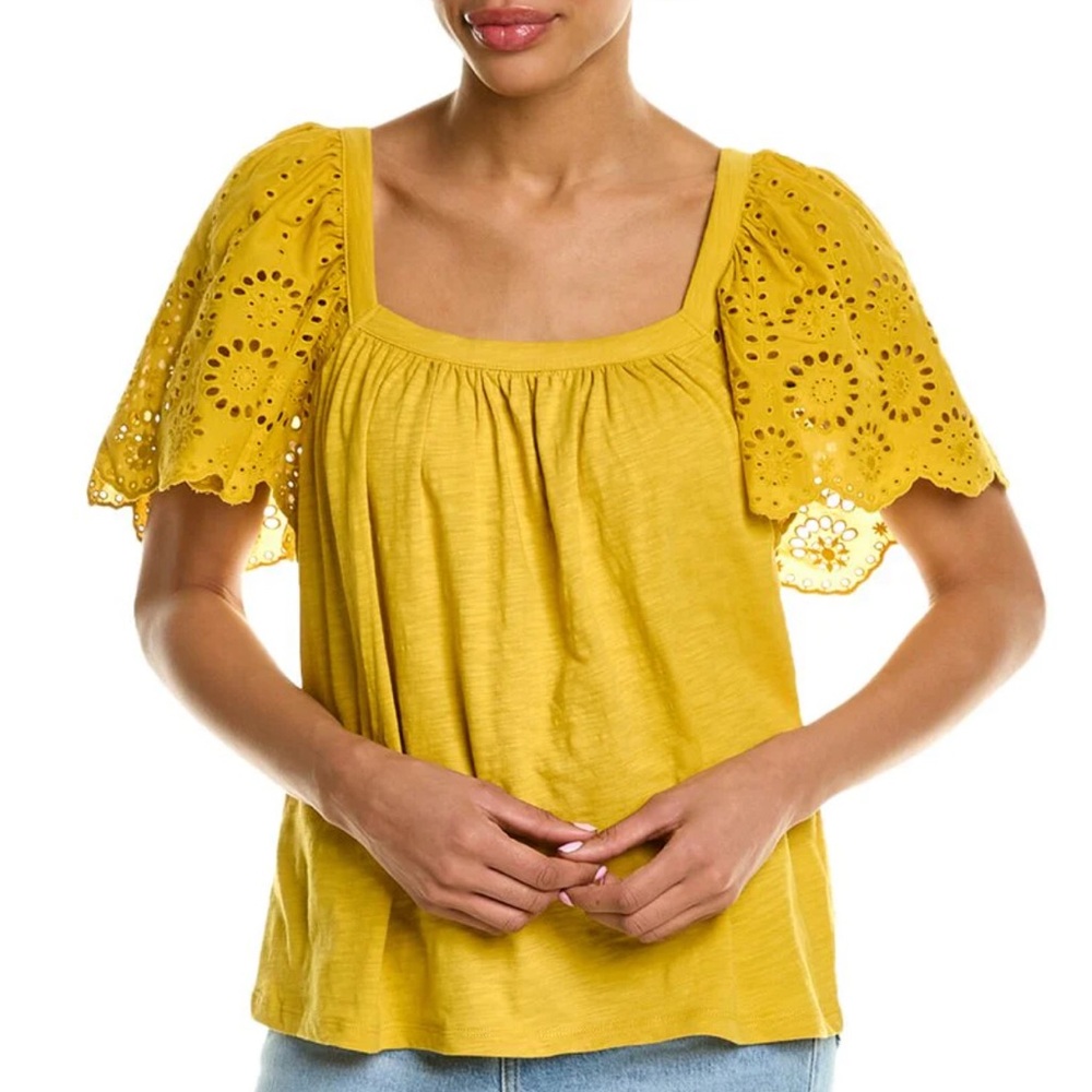 BODEN Square-neck top 100% cotton floral broderie anglaise prairie puff sleeve 8